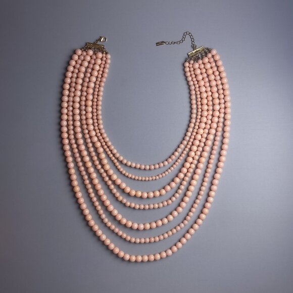 Baublebar Mutli Strand Layered Pastel Pink Peach Beaded Large Statement Necklace - Picture 3 of 12